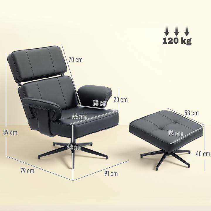 Produktbild Homcom Relaxsessel Kunstleder, Metall Schwarz