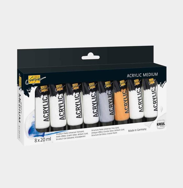Actual product image Kreul SOLO GOYA Acrylic Medium 20 ml tubes set of 8 (Antique effect, Brilliant gold, Granite-silver, 20 ml)