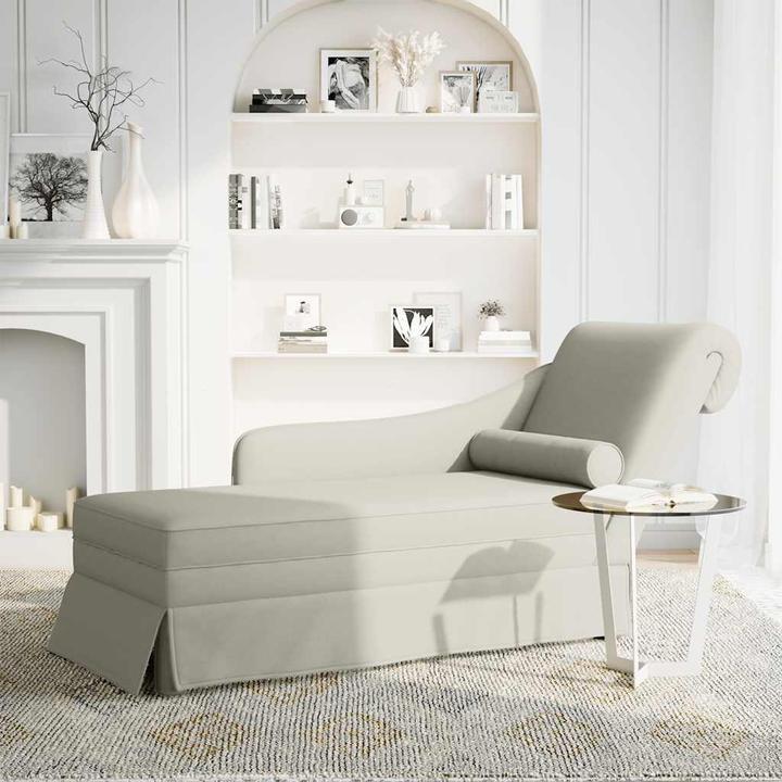 Actual product image vidaXL Chaise longue with bolster and right armrest cream velvet