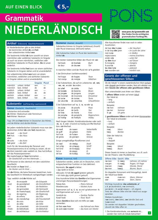 Nährwerte und Zutaten Grammatik auf einen Blick Niederländisch (Deutsch, Digna Myrte Hobbelink, 2016)
