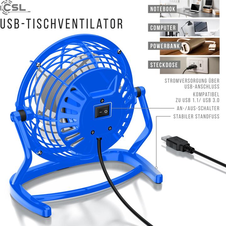 Image du produit CSL Mini ventilateur USB, ventilateur de table inclinable, interrupteur marche/arrêt, optimal pour le