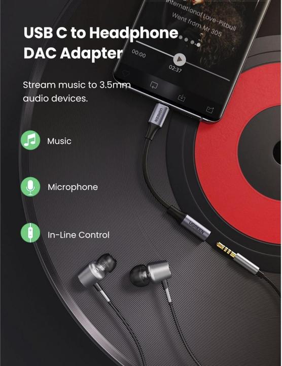Actual product image Ugreen USB-C to 3.5mm Jack Adapter with IPAD Pro and Samsung Note 10 Support (USB Type C, 3.5mm jack)