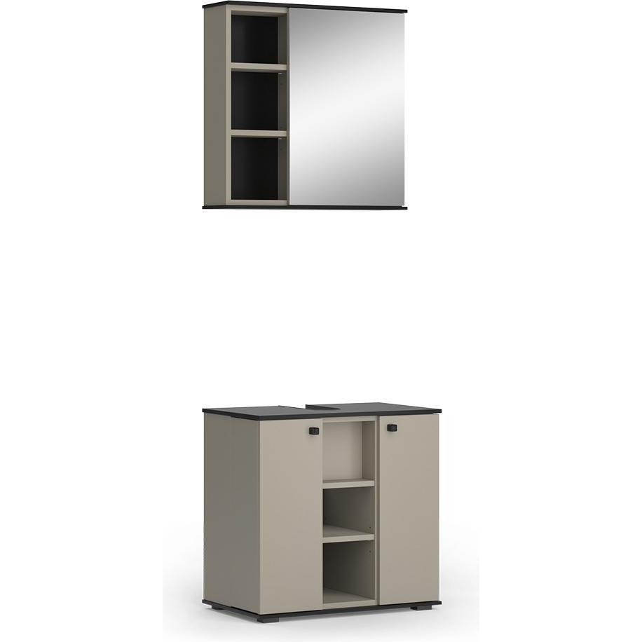 Vicco, Badmöbelset, Badmöbel-Set Joli, Greige/Schwarz, 2 Teile