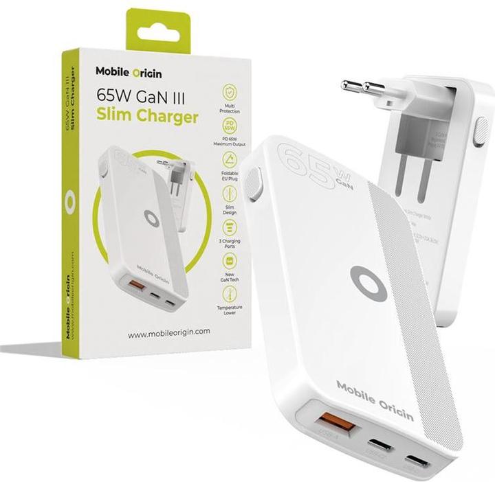 Produktbild Mobile Origin GaN III Slim Charger - White - 65Watt (65 W, 3 Ports)