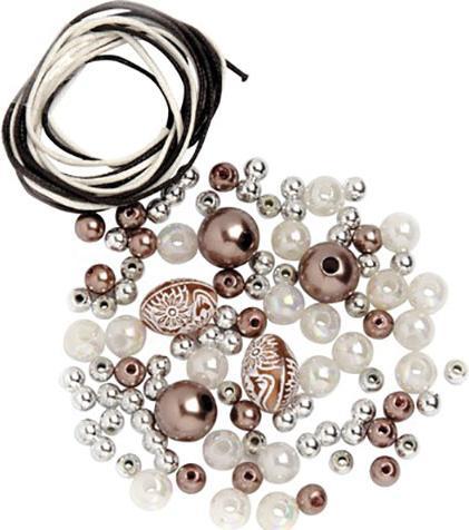 Image du produit Glorex Kit de perles marron-blanc-argent