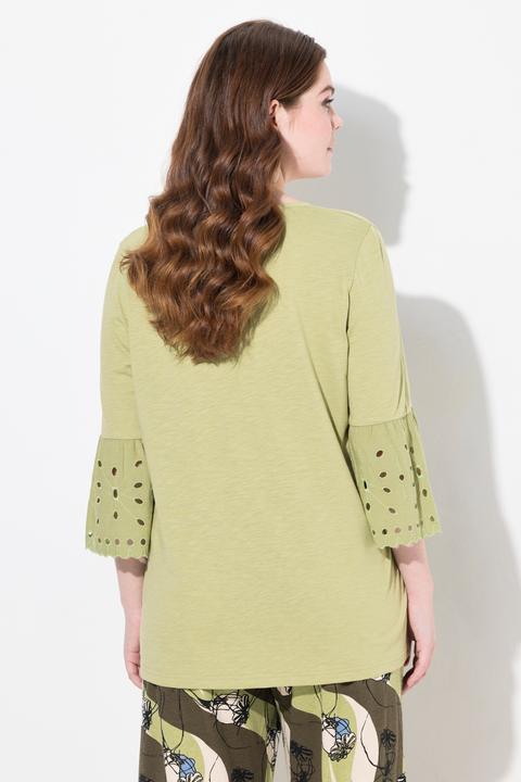 Image du produit Ulla Popken T-shirt, manches à volants en dentelle, col en V, coton bio (46, 48)