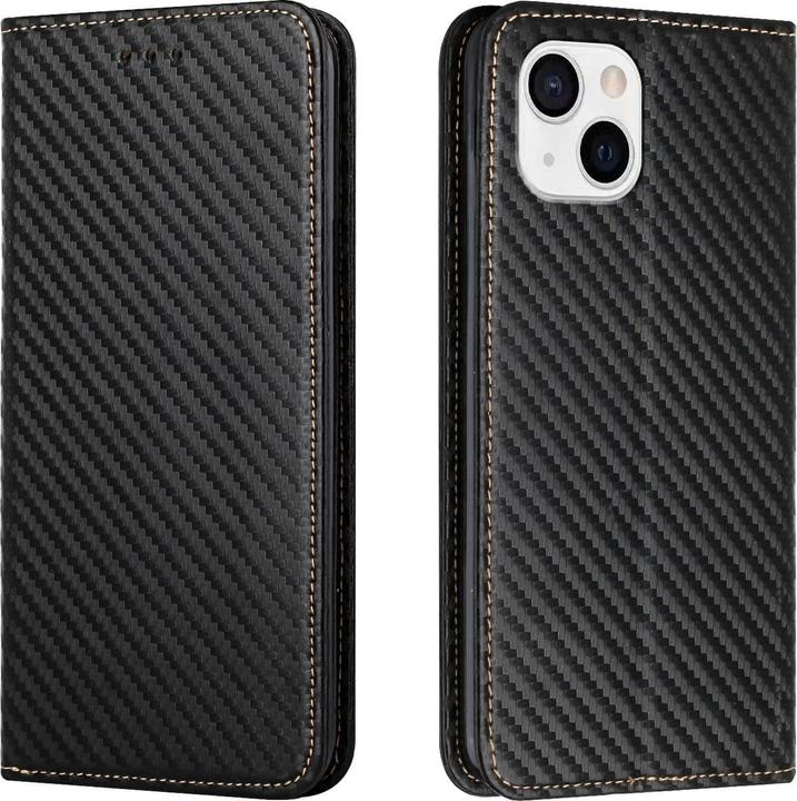 Produktbild Cover-Discount iPhone 14 Plus - Carbon Look Flip Case Hülle schwarz (Apple iPhone 14 Plus)