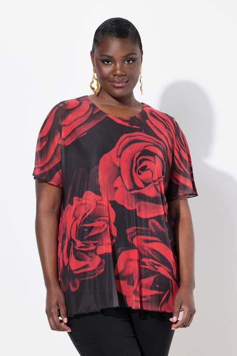 Produktbild Ulla Popken Chiffonbluse, Rosen, Oversized, Rundhals, Halbarm (46, 48)