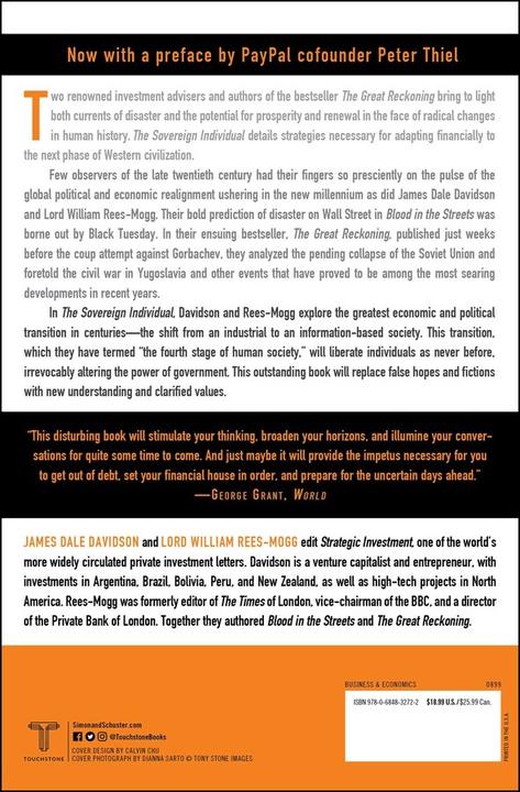 Immagine prodotto The Sovereign Individual (Inglese, James Dale Davidson, Lord William Rees-Mogg, 1999)