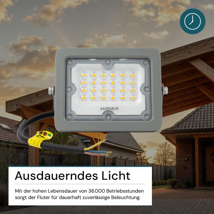 Produktbild Luxula LED-Fluter, EEK: F, 20W, 1800lm, 4000K, IP65, grau (1800 lm, IP65)