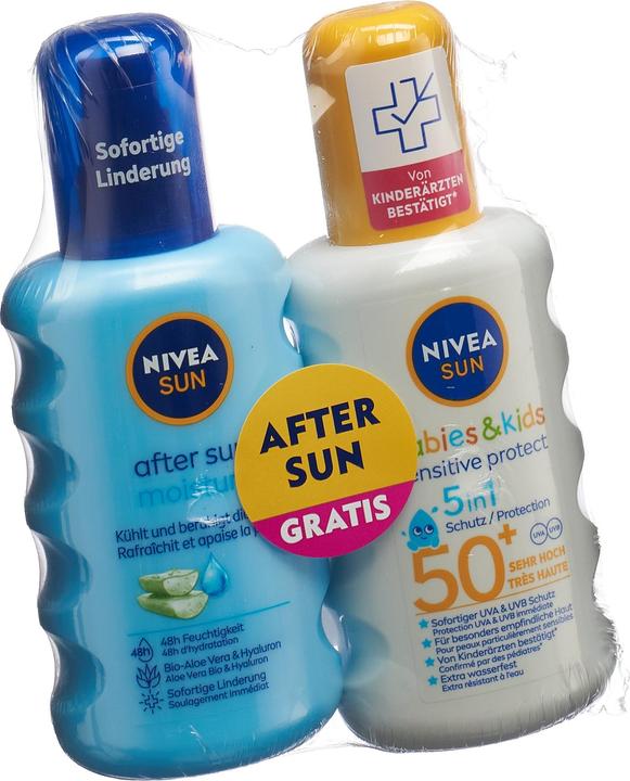Actual product image NIVEA Mixpack Kids Sensitive Spray LSF50 400ml +After Sun Spray (Sun spray, SPF 50, 400 ml, 458 g)