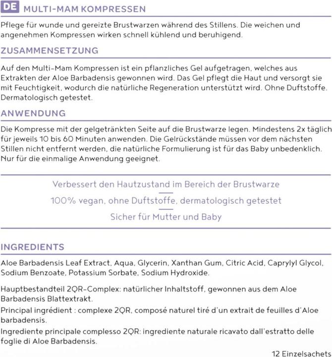 Nährwerte und Zutaten Multi-Mam Kompressen