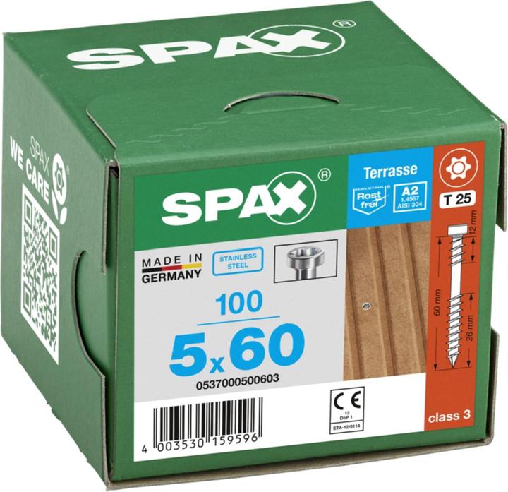 Productafbeelding Spax Terrasse A2 Zylinderkopf T-Star Plus T25 Fixiergewinde Cut (100 Schroeven per stuk, 5 x 60 mm)