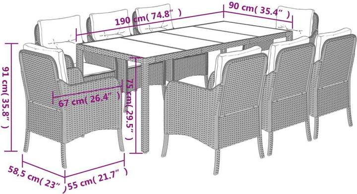 Produktbild vidaXL Garten Essgruppe (190 x 90 x 75 cm)