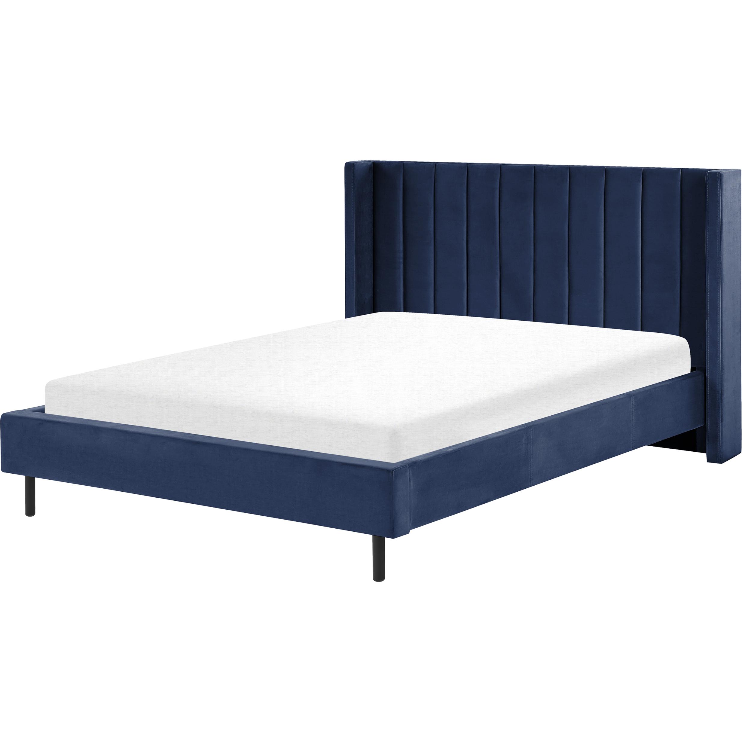 Beliani, Bett, Polsterbett Samtstoff marineblau Lattenrost 160 x 200 cm VILLETTE (160 x 200 cm)