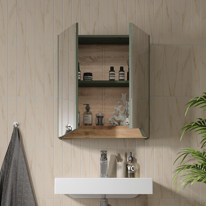 Produktbild Vichy Spiegelschrank Marelle, Grün/Artisan, 60 x 67 cm mit höhenverstellbarem Einlegeboden