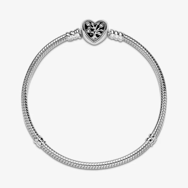 Actual product image Pandora Snake Chain Heart Clasp Bracelet (1.90 cm, Silver 925, Enamel)