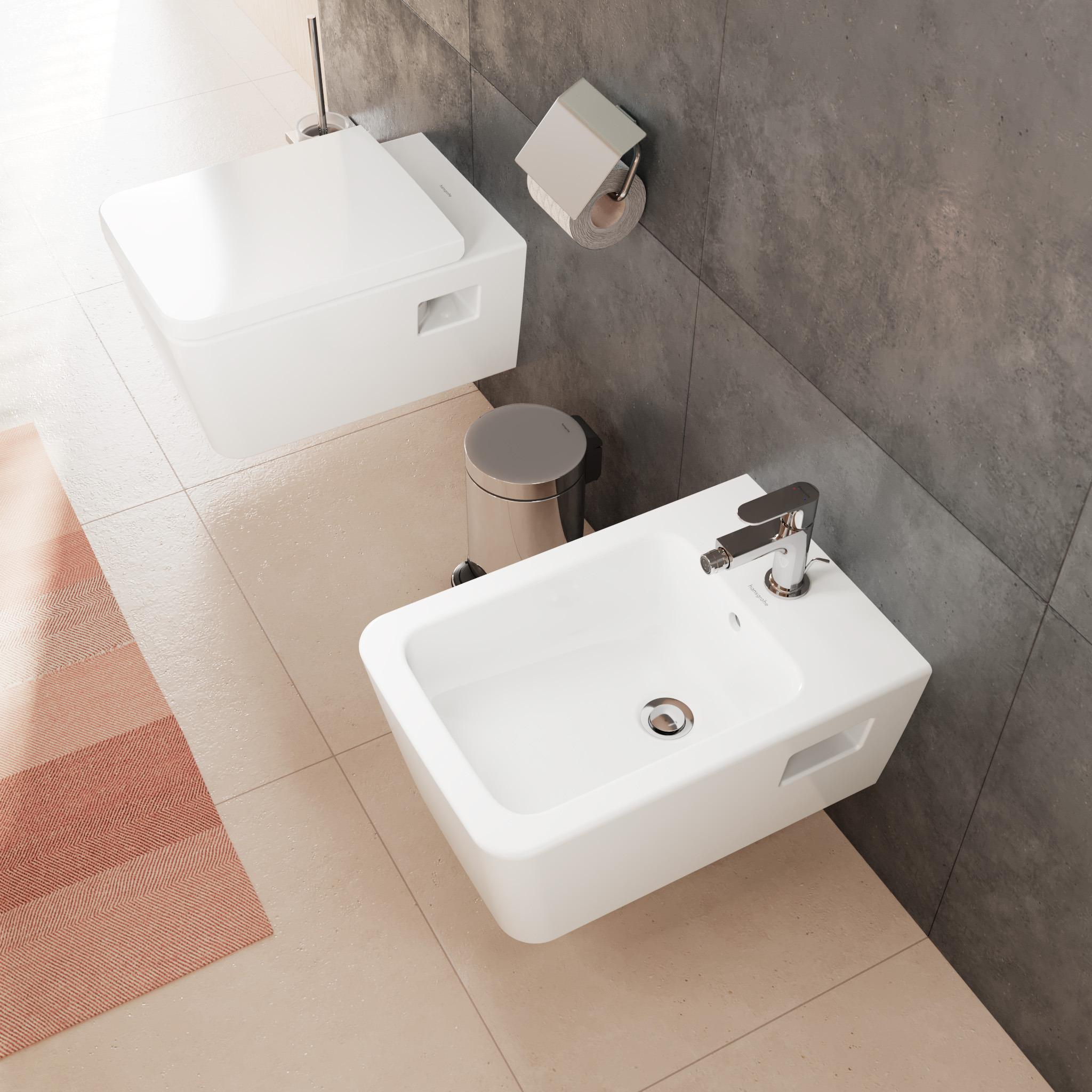 Thumbnail - hansgrohe, Toilette + Bidet, EluPura Original Q Wandbidet, HygieneEffect, 1 Hahnloch, mit Überlauf, 360x540x260mm, wei