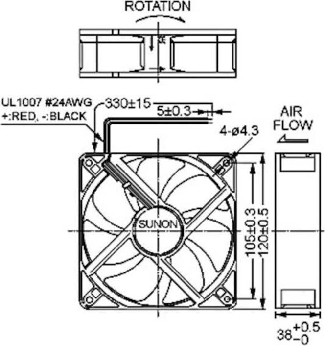 Image du produit Sunon EEC0382B3-000U-A99 Ventilateur axial 24 V/DC 157.96 m³/h (L x l x H) 38 x 120 x (120 mm)