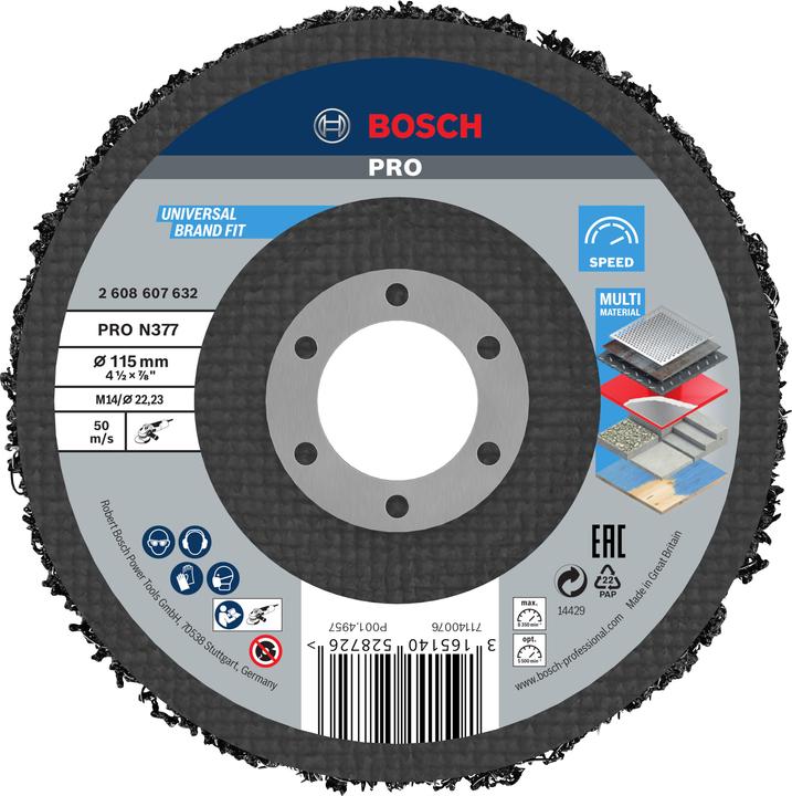 Bosch Professional Zubehör PRO N377 Multi Material Reinigungsscheibe, 115 mm, 22,23 mm