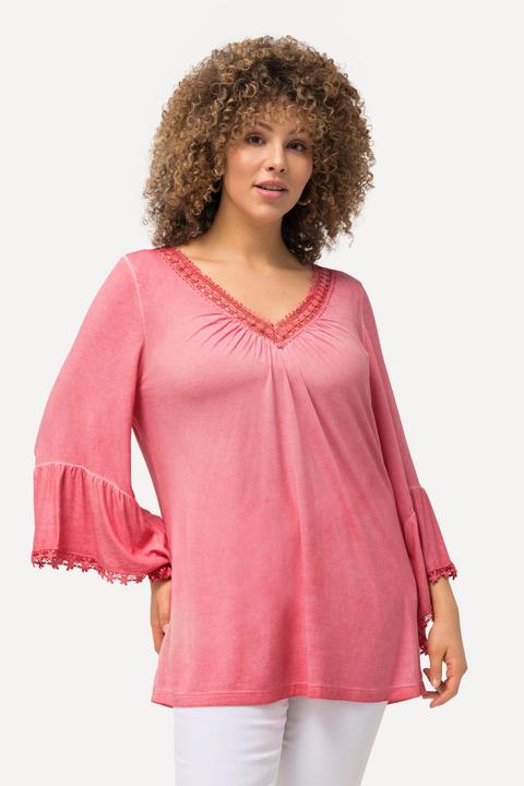 Immagine prodotto Ulla Popken T-shirt con tintura a freddo, pizzo, scollo a V e maniche a 3/4 (42, 44)