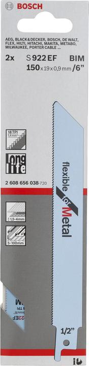 Actual product image Bosch Professional Zubehör Sabre saw blade S 922 EF, Flexible for Metal, pack of 2