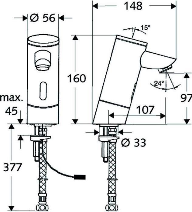 Produktbild Schell Elektronische WT-Armatur PURIS E Typ HD-K, Netzbetrieb, chrom UP-Netzteil