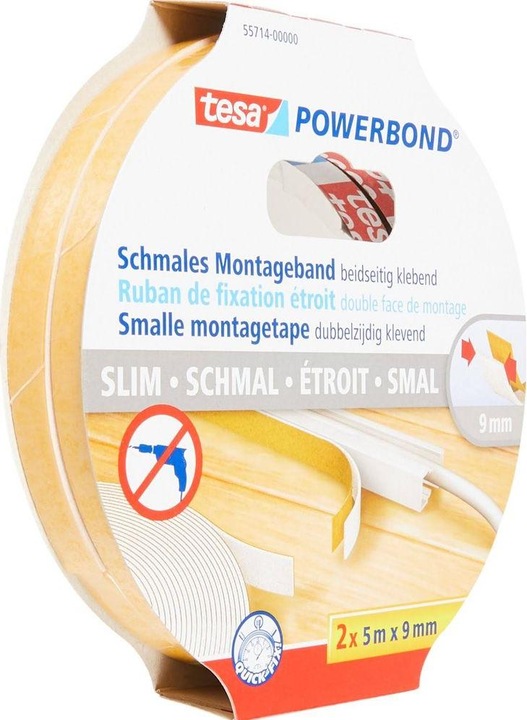 Actual product image tesa Powerbond SCHMAL double-sided mounting tape, 2 rolls (9 mm)