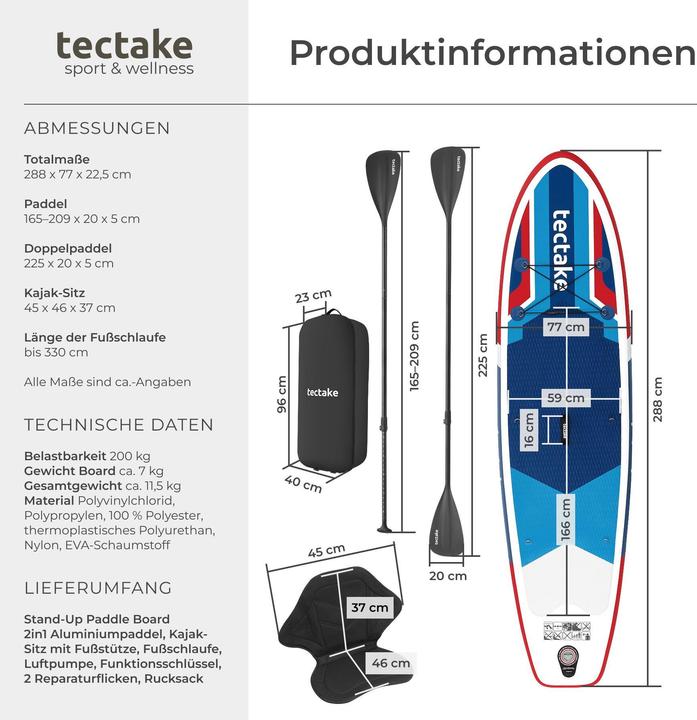 Image du produit tectake Planche de stand-up paddle 2 en 1 gonflable kit complet
