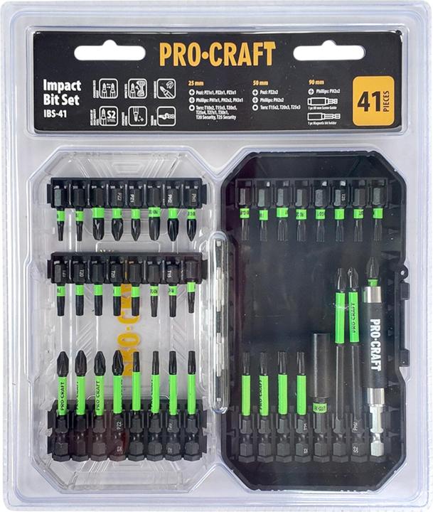 Produktbild Procraft IBS-41 Schlagschrauber Bit Set 41 teilig S2 Stahl Phillips / Pozidriv / Torx (Kreuz Phillips PH, Kreuz Pozidriv PZ)