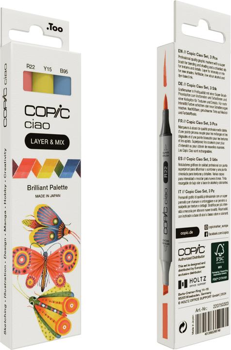 Actual product image Copic CIAO - Brand (B-95 Light Grayish Cobalt, Y-15 Cadmium Yellow, R-22 Light Prawn, 6 mm, 3 x)