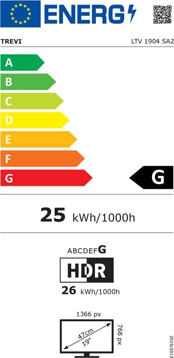 Etichetta energetica Trevi LTV 1904 SA2 19 HD LCD LED TV con modalità HotelG (19", A2, LED, Pronto per l'HD, 2020)
