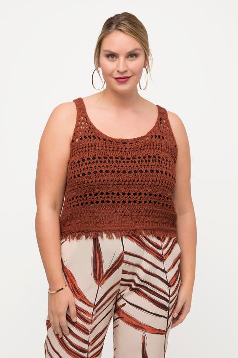 Immagine prodotto Ulla Popken Top smanicato dalla vestibilità classica in maglia con frange e scollo rotondo (46, 48)