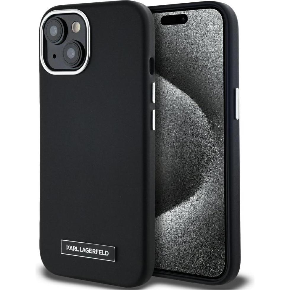 Karl Lagerfeld Case FW Metal Plate MagSafe for iPhone 15 black (Apple iPhone 15), Cover smartphone, Nero
