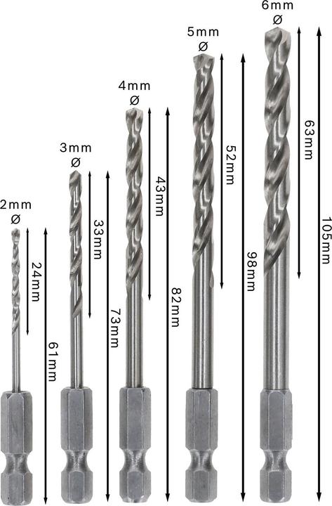Produktbild Bosch Professional Zubehör PRO Metal HSS-G Hex Spiralbohrer-Set, 5-tlg. (2 Millimeter, 3 Millimeter, 4 Millimeter, 5 Millimeter, 6 Millimeter)