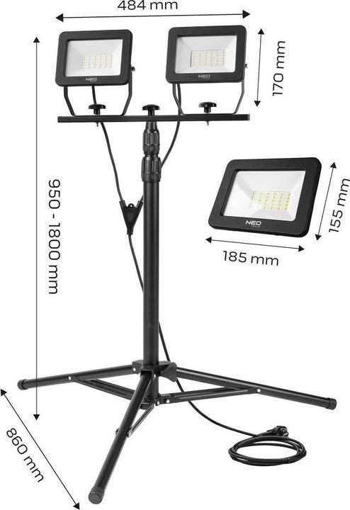 Produktbild Neo Reflektor (2x50W SMD LED 9000lm Doppelscheinwerfer auf 1,8m Stativ) (9000 lm)