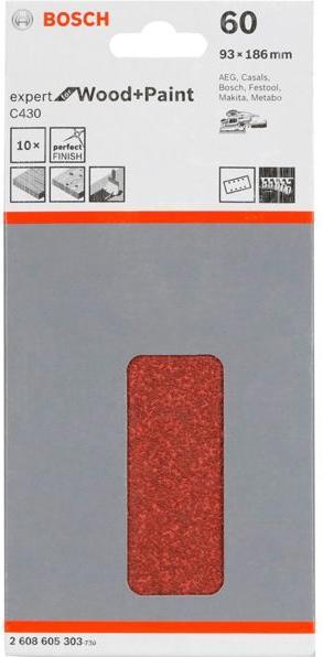 Produktbild Bosch Professional Zubehör Schleifblatt C430, 93 x 186 mm, 60, 8 Löcher, 10er-Pack (60)