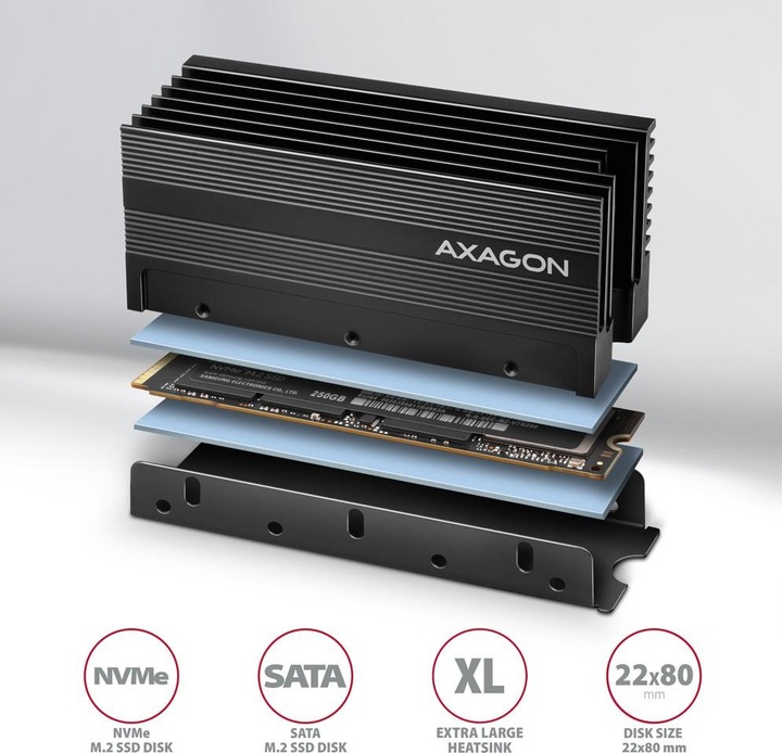 Actual product image Axagon CLR-M2XL passive - M.2 SSD, 2280 - Aluminium heatspreader with cooling fins