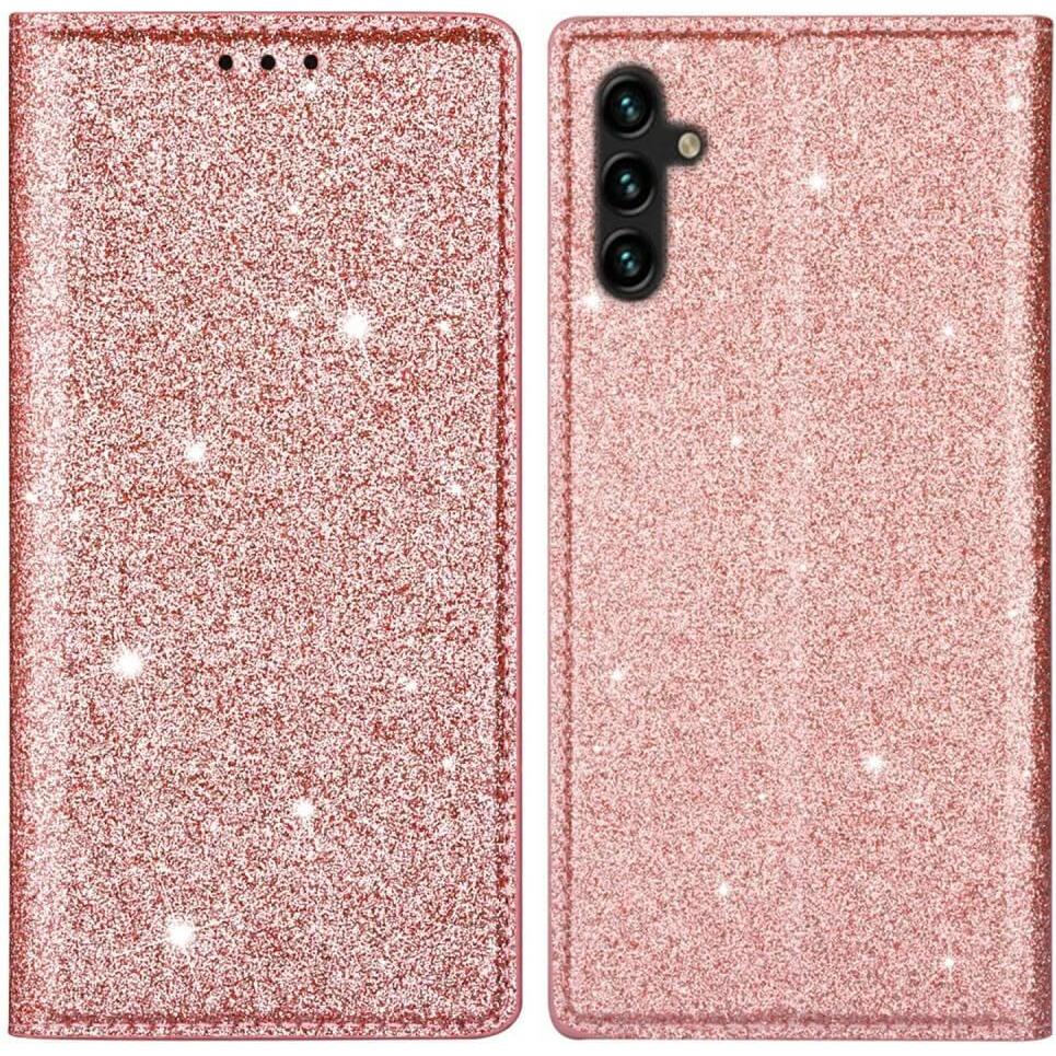 Cover-Discount Galaxy A14 - Flip Case Glitter rosa (Samsung Galaxy A14), Smartphone Hülle, Rosa