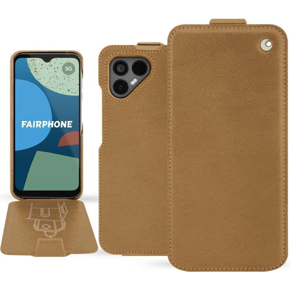 Noreve Lederschutzhülle vertikal (Fairphone 4), Smartphone Hülle, Braun