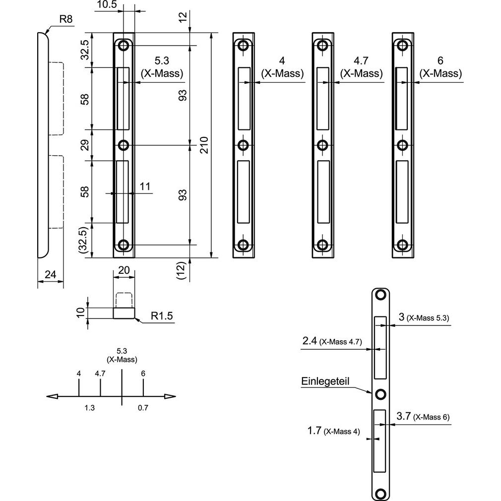 Thumbnail - Glutz, Türgriff + Fenstergriff, Kappenschliessblech 16620 mit Einlegeteil 20mm (Schliessblech)