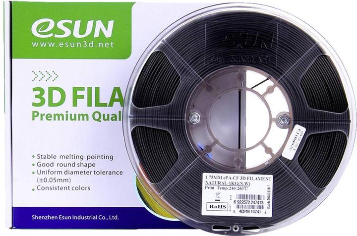 Produktbild eSUN ePA-CF Filament PLA hitzebeständig, hohe Steifigkeit, hohe Zugfestigkeit 1.75mm 1kg Carbon, Ma (PLA, 1.75 mm, 1000 g, Schwarz)