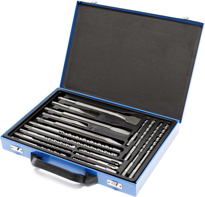 Image du produit Wiltec Jeu de 17 forets et burins SDS avec coffret perforateur burineur marteau-piqueur maçonnerie (1.0 centimètre)