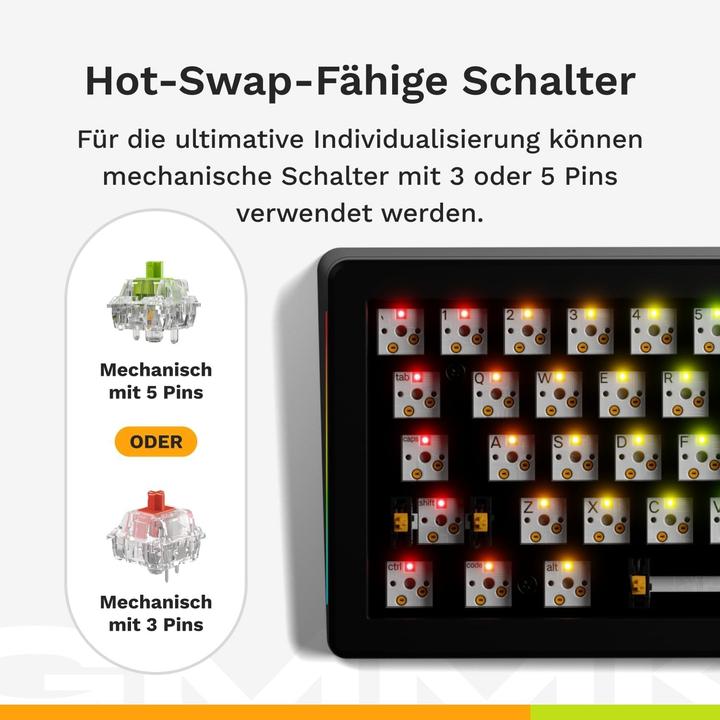 Actual product image Glorious GMMK 3 Pro 75 % custom gaming keyboard - barebone, ISO layout, black (Barebone, Cable)