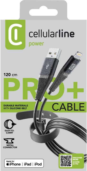 Produktbild Cellularline Pro+ Data Cable Belt 1,2m USB-A/ Apple Lightning Black (1.20 m, USB 3.0)