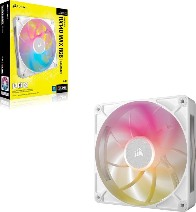 Produktbild Corsair RX MAX RGB Series, iCUE LINK RX140 RGB MAX White, 140mm RGB Fan, Single Fan (140 mm, 1 x)