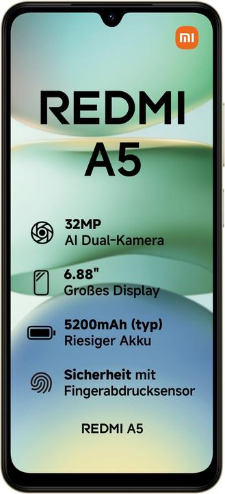 Immagine prodotto Xiaomi Redmi A5 4G (64 GB, Oro di sabbia, 6.88", Doppia SIM, 4G)