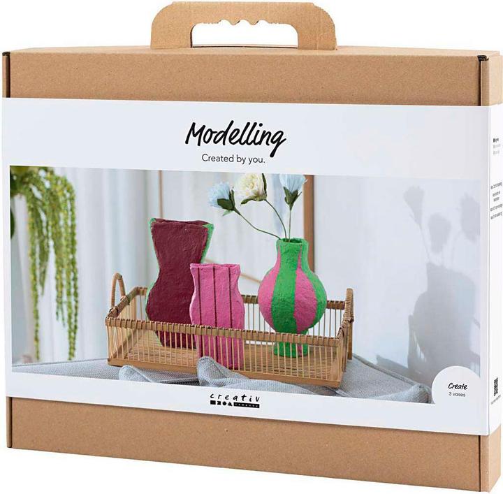 Actual product image Creativ Company Maxi Craft Kit Modelling - Papier-mâché pulp vases - assorted colours (977837)