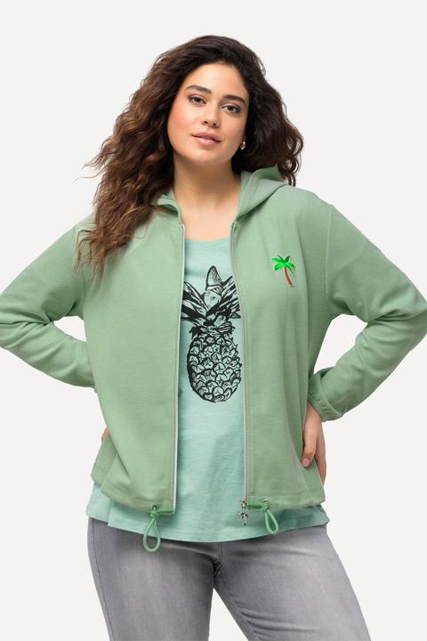 Produktbild Ulla Popken Sweatjacke, Piqué-Struktur, Kapuze, Kaktus-Stickerei (62)