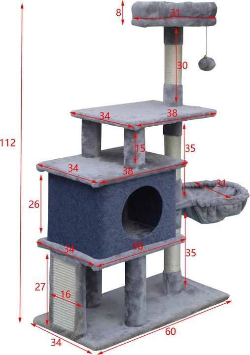 Produktbild Fudajo Kratzbaum Dunkelgrau 112cm Katzenkratzbaum Katzenbaum Katzenmöbel Katze (112 cm, Dunkelgrau)